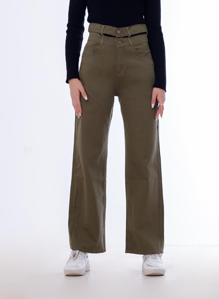 Stright Gabardine Pants Double Belts Oil Green OB-613Z
