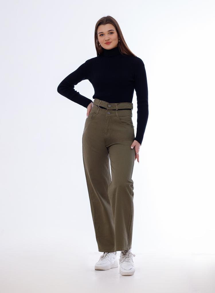Stright Gabardine Pants Double Belts Oil Green OB-613Z
