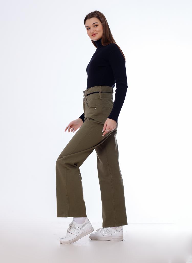 Stright Gabardine Pants Double Belts Oil Green OB-613Z