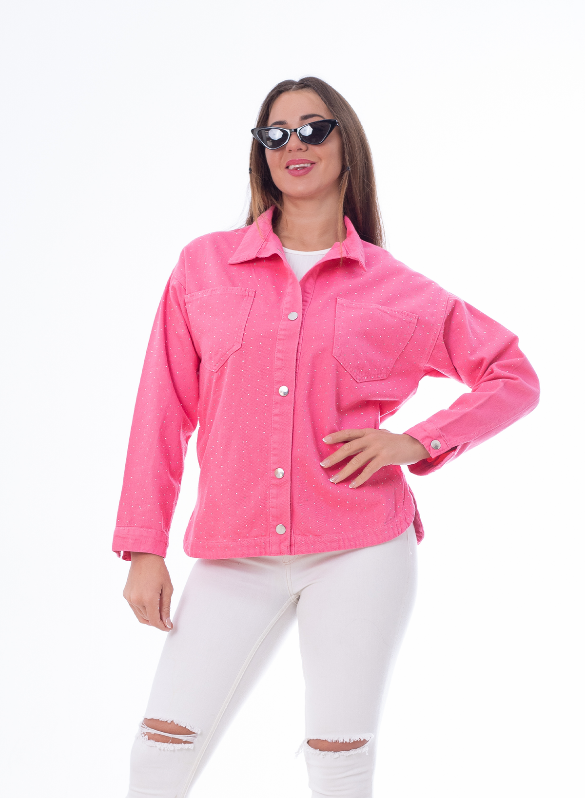Gabardine Jacket With Strass Pink Color OJS-512P