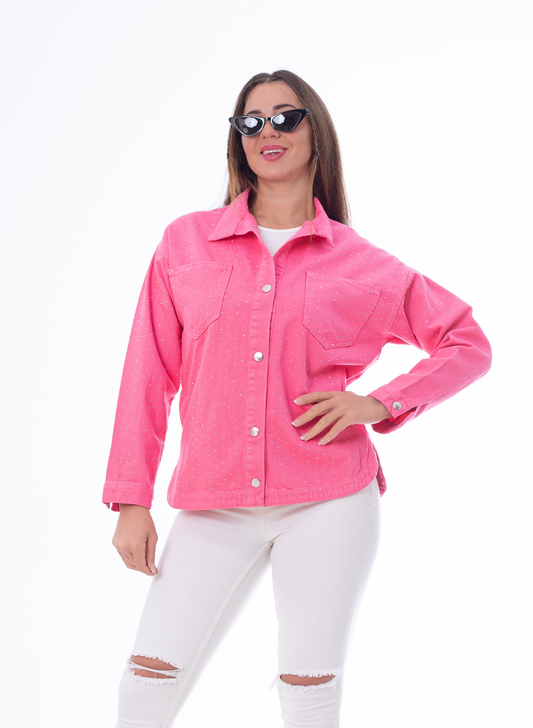 Gabardine Jacket With Strass Pink Color OJS-512P
