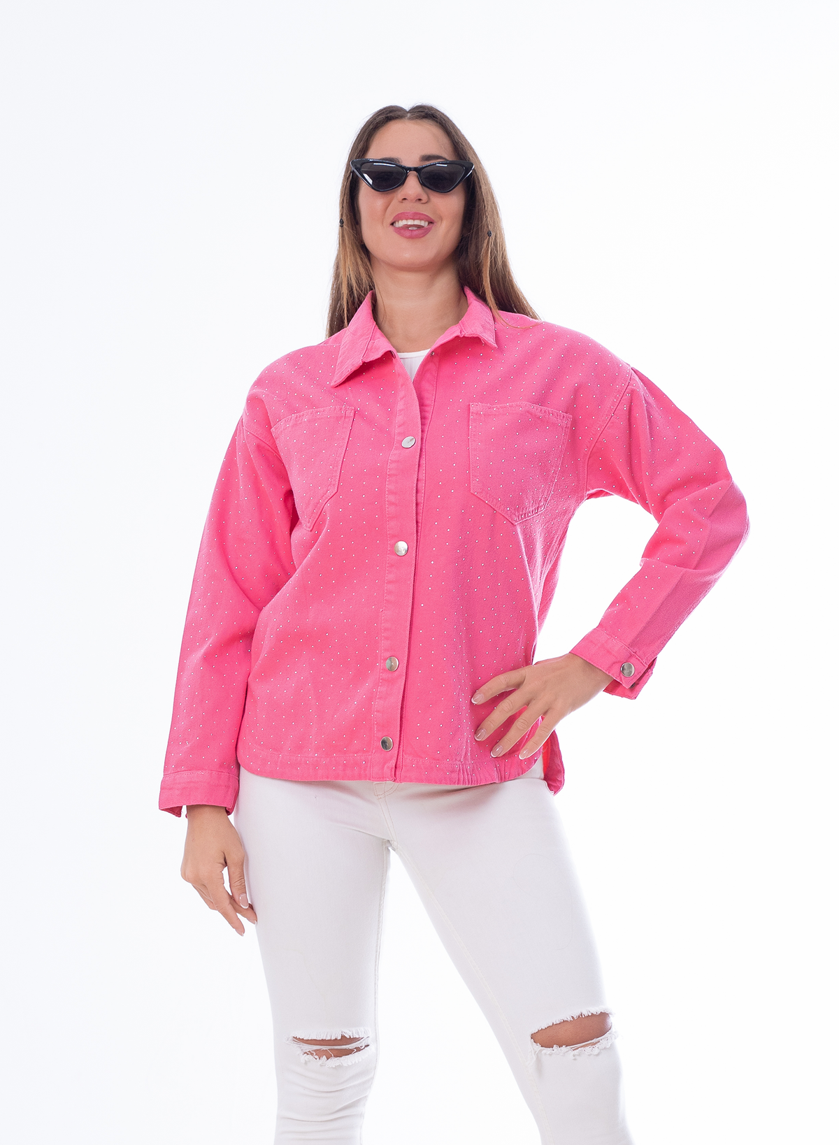 Gabardine Jacket With Strass Pink Color OJS-512P
