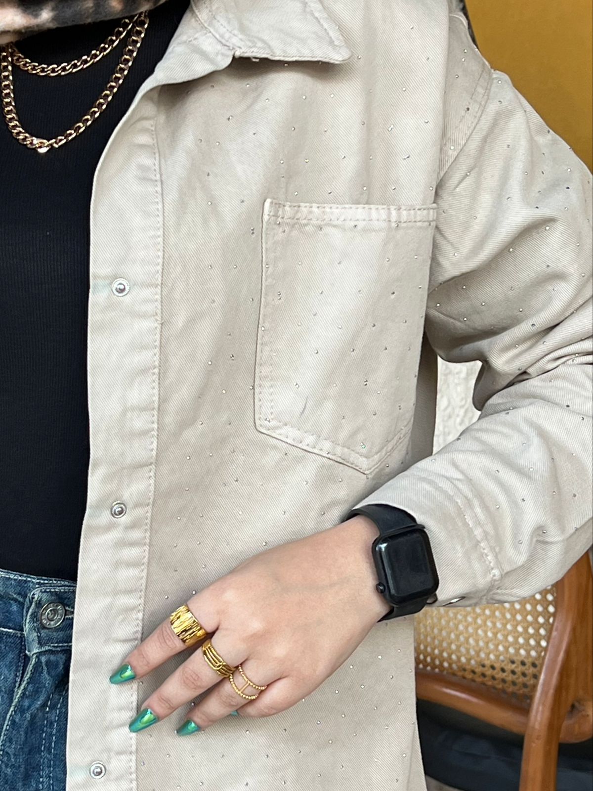 Gabardine Jacket With Strass Beige Color OJS-512BG