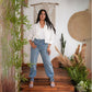 Diamond Studded Straight Jeans Pants Light Blue OBD-350DC