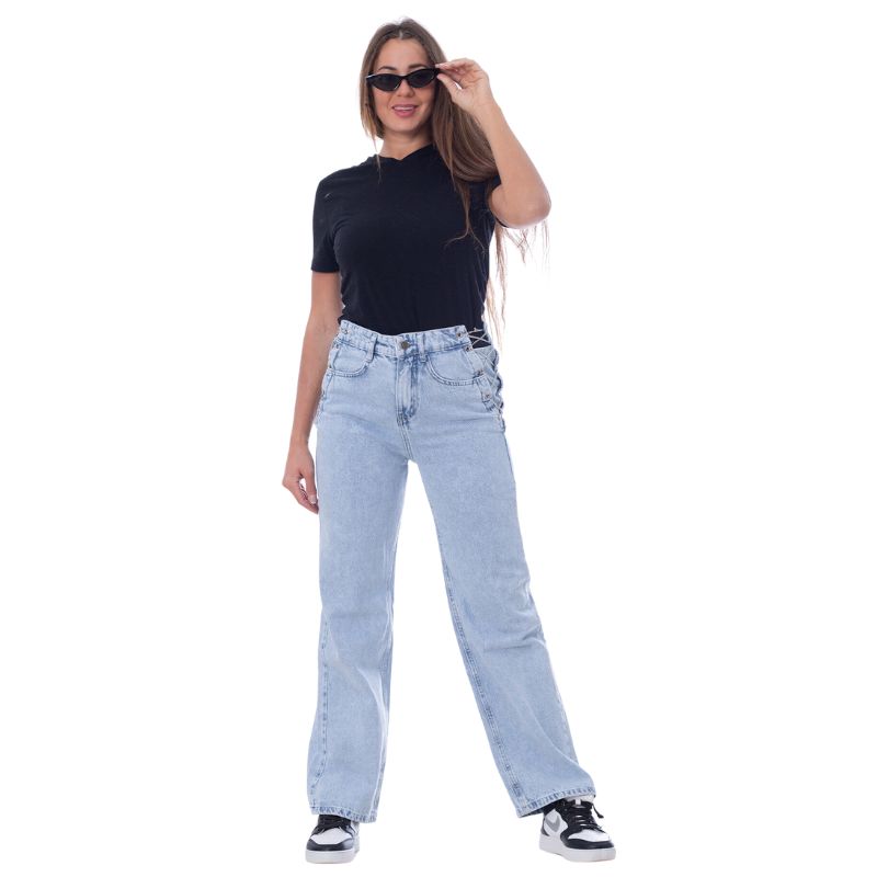 High Waist Eyelet Chain Detail Jeans Ice Blue OB-616i