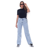 High Waist Eyelet Chain Detail Jeans Ice Blue OB-616i