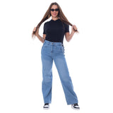 High Waist Eyelet Chain Detail Jeans Dark Blue OB-616B
