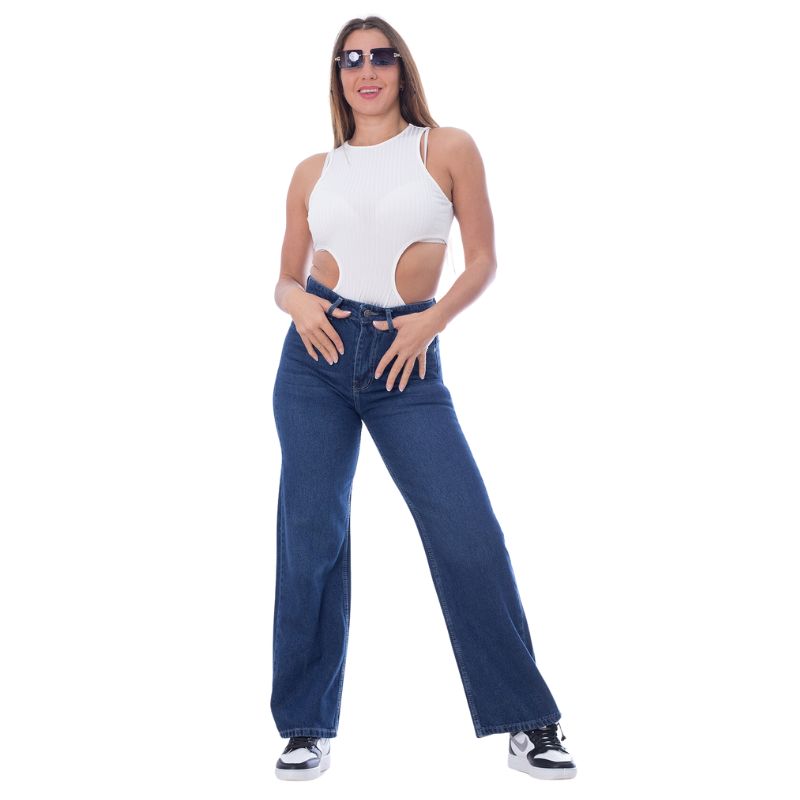 High Waist Straight Dark Blue Jeans Pants OB-350A