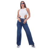 High Waist Straight Dark Blue Jeans Pants OB-350A