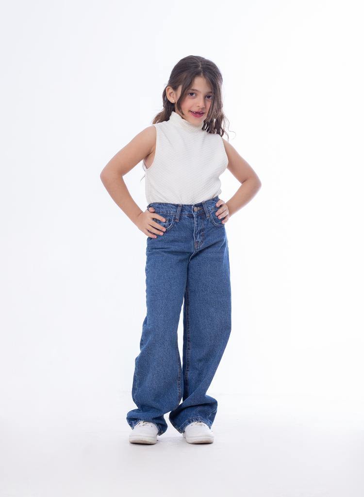 High Waist Straight Dark Blue Jeans Pants Teenager OB-397A