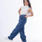 High Waist Straight Dark Blue Jeans Pants Teenager OB-397A