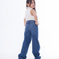 High Waist Straight Dark Blue Jeans Pants Teenager OB-397A