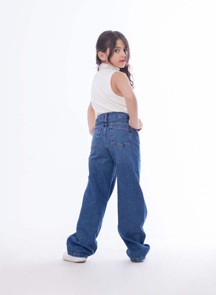 High Waist Straight Dark Blue Jeans Pants Teenager OB-397A