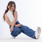 High Waist Straight Dark Blue Jeans Pants Teenager OB-397A