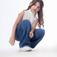 High Waist Straight Dark Blue Jeans Pants Teenager OB-397A