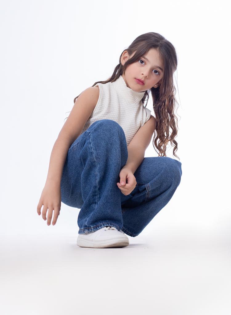 High Waist Straight Dark Blue Jeans Pants Teenager OB-397A