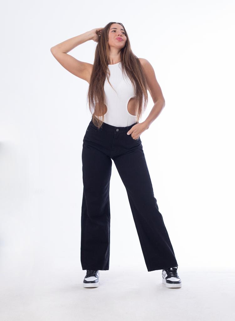 High Waist Straight Black Jeans Pants OB-350BL