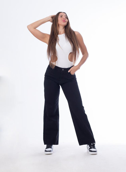 High Waist Straight Black Jeans Pants OB-350BL