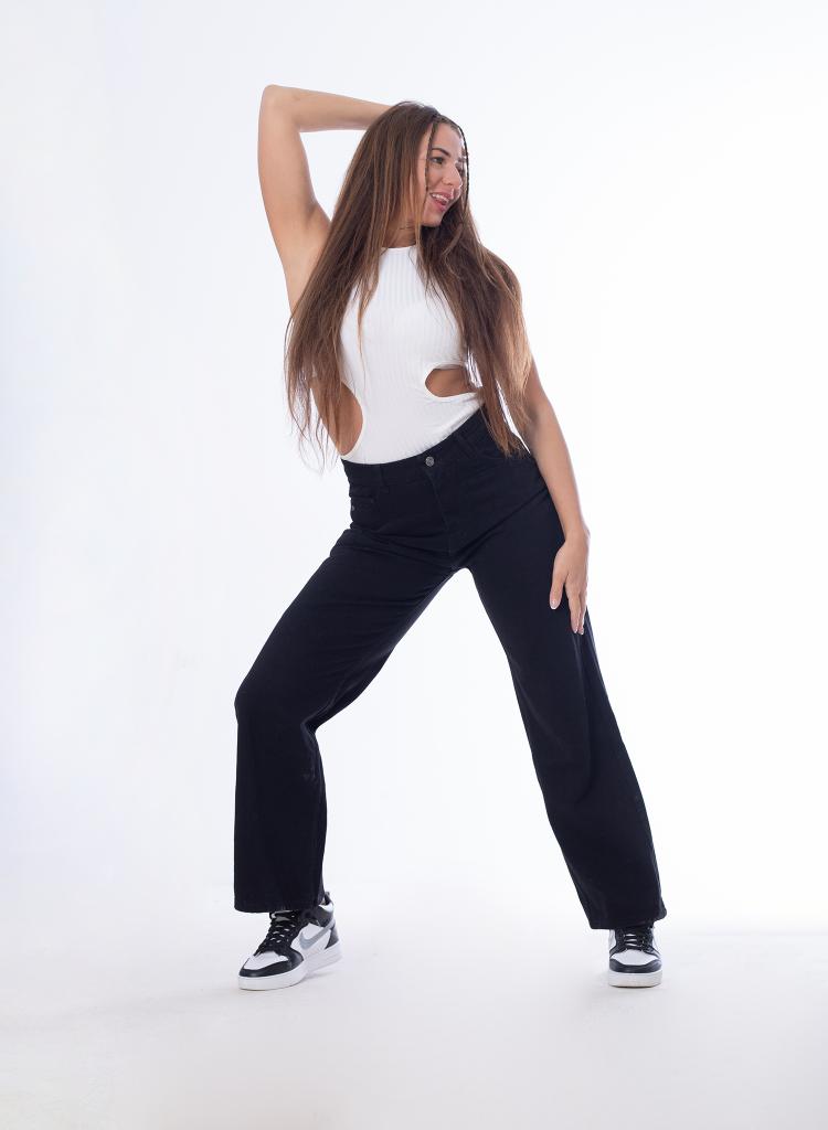High Waist Straight Black Jeans Pants OB-350BL