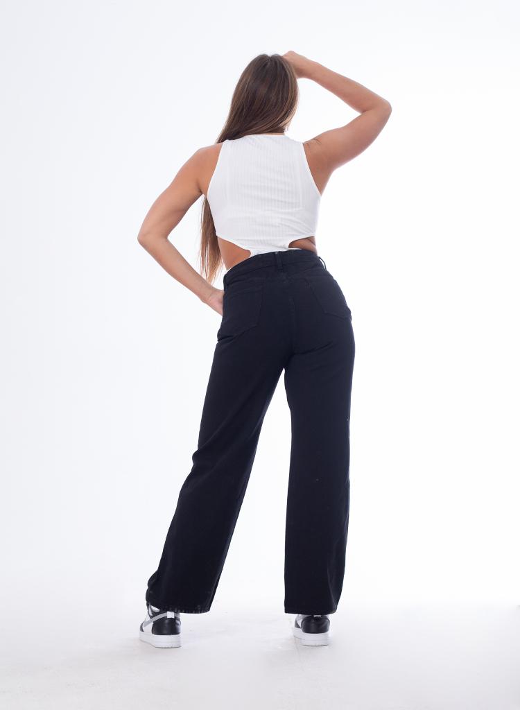 High Waist Straight Black Jeans Pants OB-350BL