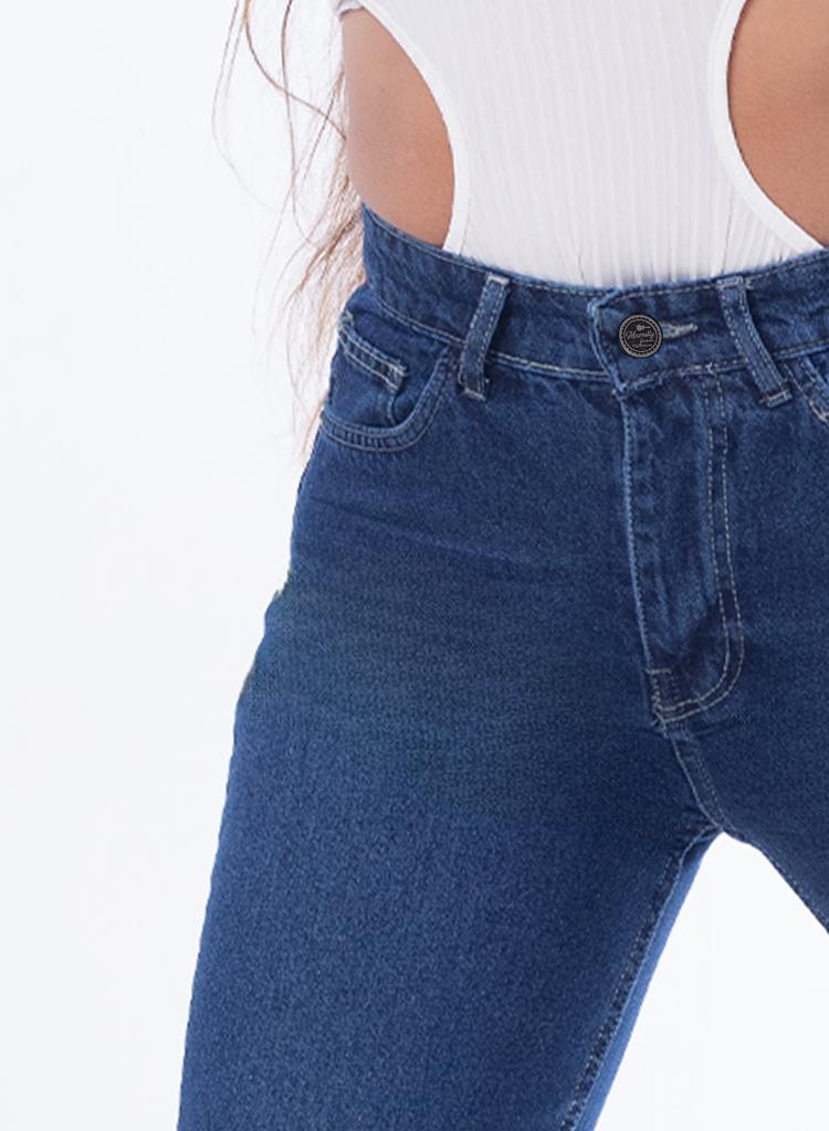 High Waist Straight Dark Blue Jeans Pants OB-350A