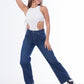High Waist Straight Dark Blue Jeans Pants OB-350A
