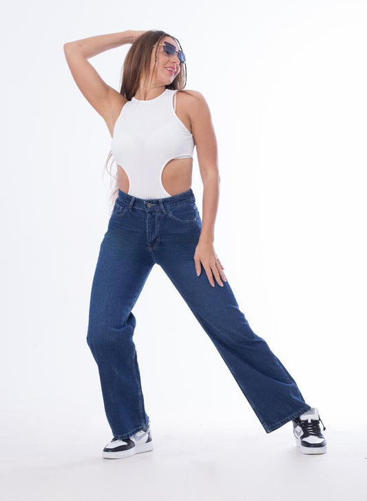 High Waist Straight Dark Blue Jeans Pants OB-350A
