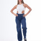 High Waist Straight Dark Blue Jeans Pants OB-350A