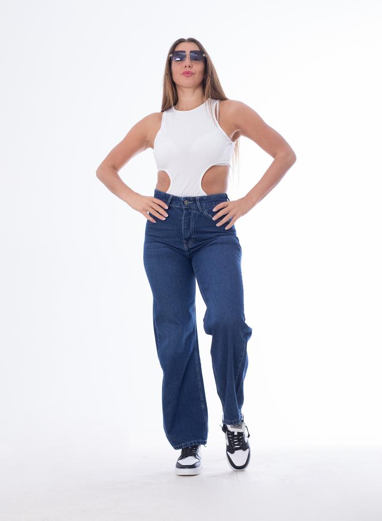 High Waist Straight Dark Blue Jeans Pants OB-350A