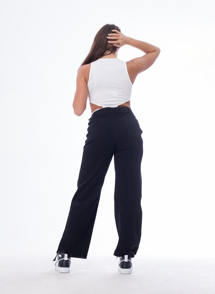 High Waist Eyelet Chain Detail Jeans Black OB-616BL