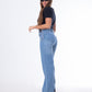 High Waist Eyelet Chain Detail Jeans Dark Blue OB-616B