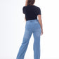 High Waist Eyelet Chain Detail Jeans Dark Blue OB-616B