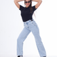 High Waist Eyelet Chain Detail Jeans Ice Blue OB-616i