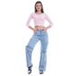 High Waist Flap Cargo Belt Light Blue Jeans Pants OB-620C