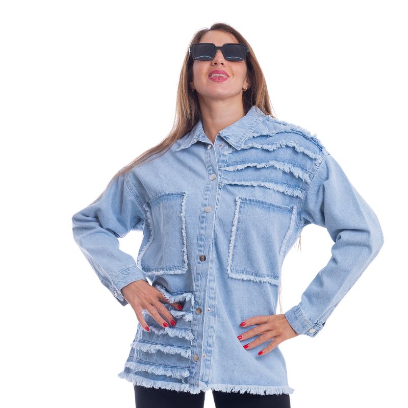 Jeans Jacket Fringe Trim Light Blue OJ-535C