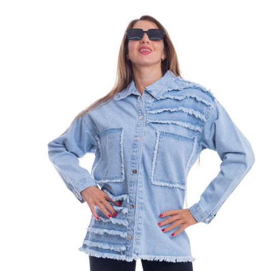 Jeans Jacket Fringe Trim Light Blue OJ-535C