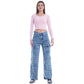 High Waist Flap Cargo Pocket Raw Cut Light Quarry Jeans Pants OB-626R