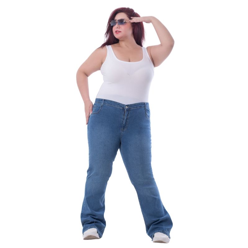 Plus Size High Waist Charleston Medium Blue Jeans Pants OH-434B