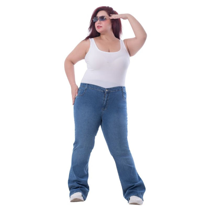 Plus Size High Waist Charleston Medium Blue Jeans Pants OH-434B
