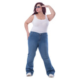 Plus Size High Waist Charleston Medium Blue Jeans Pants OH-434B