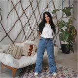 High waist Flap Pocket Cargo Light Quarry Jeans Pants OB-624V