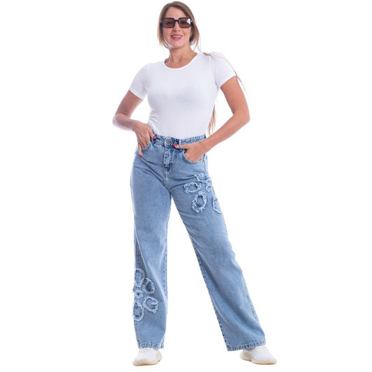 High Waist Straight Flower Pattern Quarry Jeans Pants OB-632R