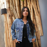 Jeans Jacket Fringe Trim Drop With Belt Dark Blue OJ-534A