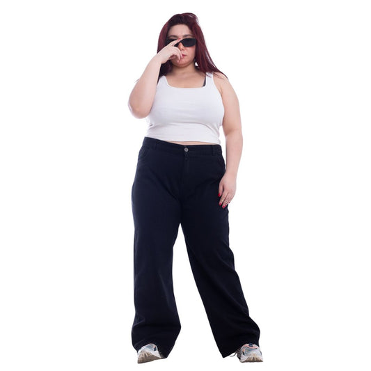 Plus Size High Waist Straight Black Jeans Pants OB-357BL