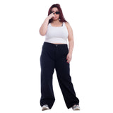 Plus Size High Waist Straight Black Jeans Pants OB-357BL