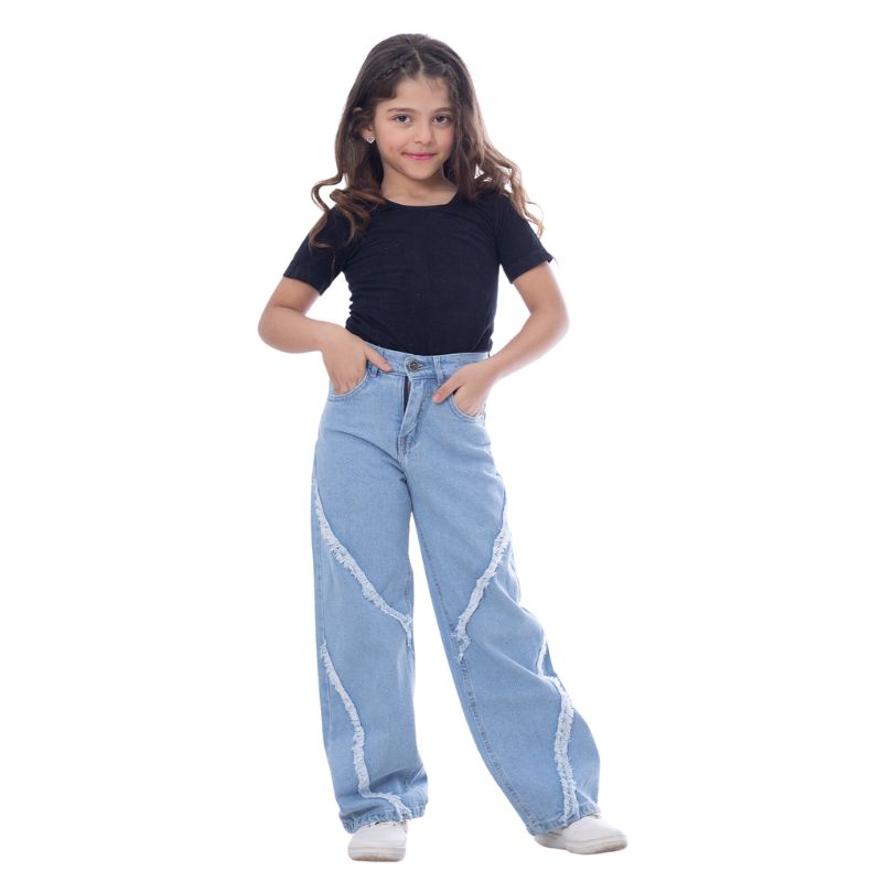 Straight Raw Cut Jeans Pants Line Ice Blue Teenager OB-618i