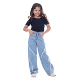 Straight Raw Cut Jeans Pants Line Ice Blue Teenager OB-618i