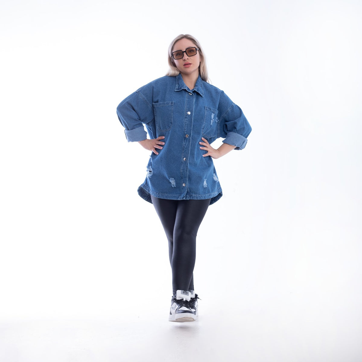 Plus Size Jeans Jacket Oversized Boyfriend Dark Blue OJ-524A