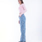 High Waist Flap Cargo Pocket Raw Cut Medium Blue Jeans Pants OB-626B