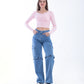 High Waist Flap Cargo Belt Medium Blue Jeans Pants OB-620B